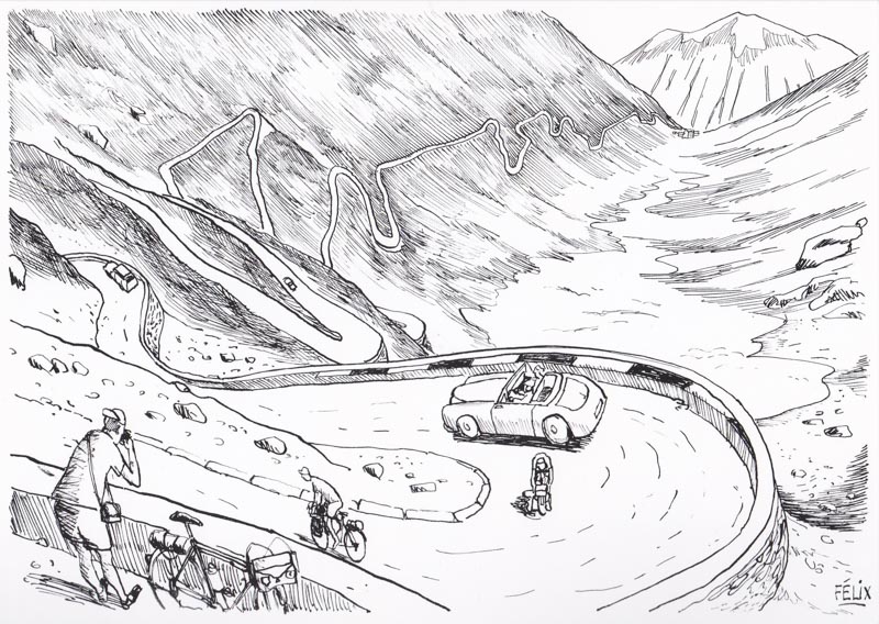 Derniers lacets du Stelvio (d'après un cliché de Pierre Roques). juillet vu par Félix